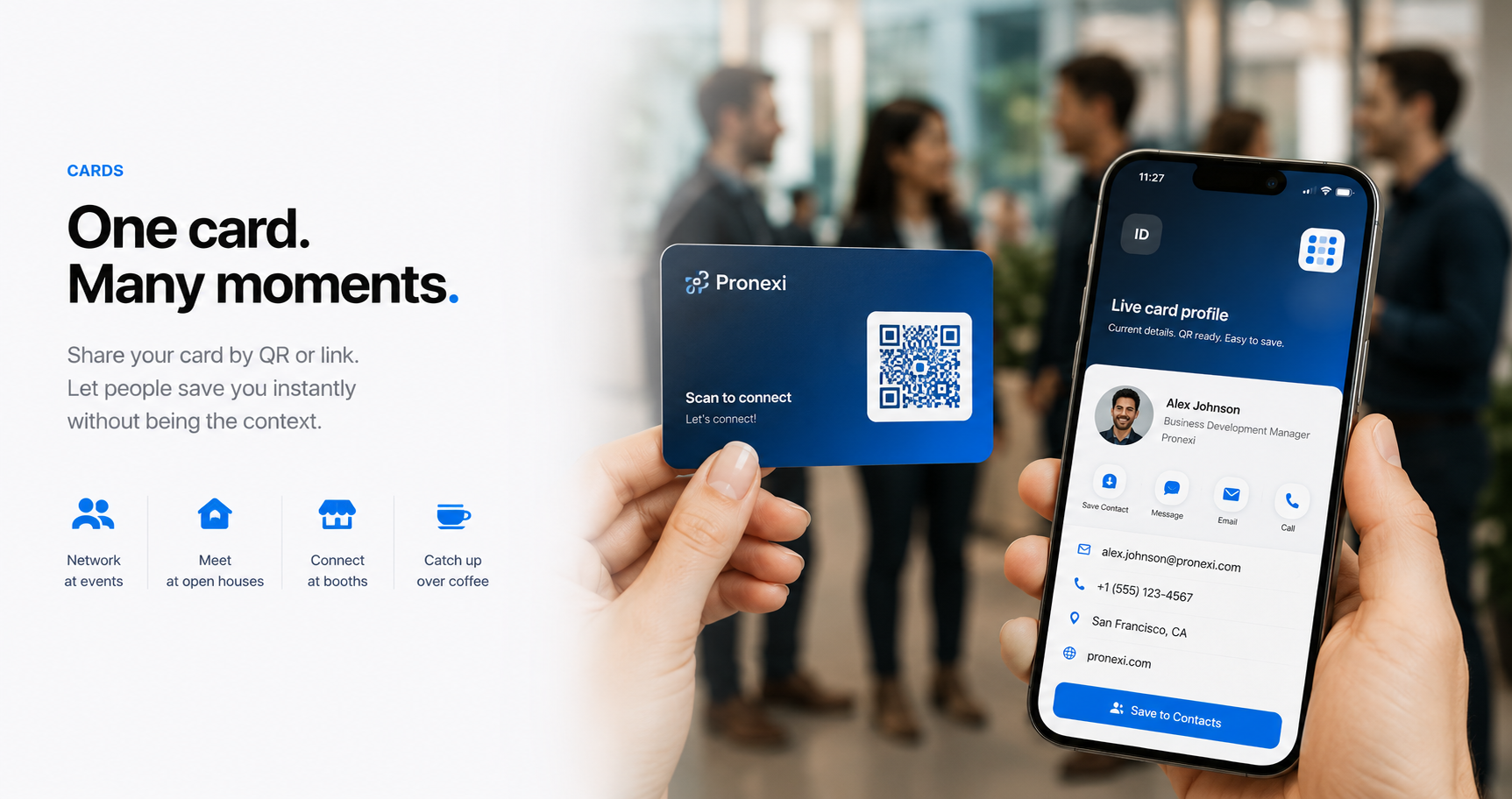 Pronexi card QR being shared in a real meeting
